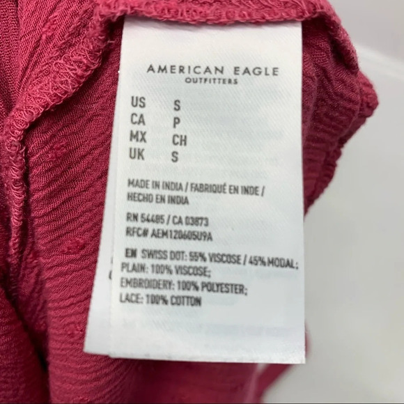 American Eagle Babydoll Top Small Pink Embroidered Crop Flowy Boho Fairy Gauzy - Picture 8 of 10